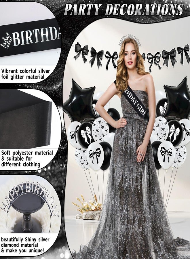 Bolake Black Bow Birthday Party Decorations Girl Bow Themed Party Decorations Include Happy Birthday Banner Hanging Swirls Balloons Cake Toppers for Girls Baby Shower Bridal Shower Bachelorette Party Decor - Image 5
